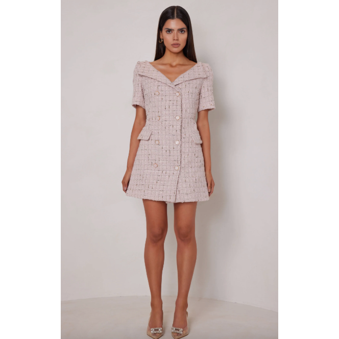 ワンピース Tullefrilloffshoulder tweed minionepiece SONIA MINI | BLK SHEEP