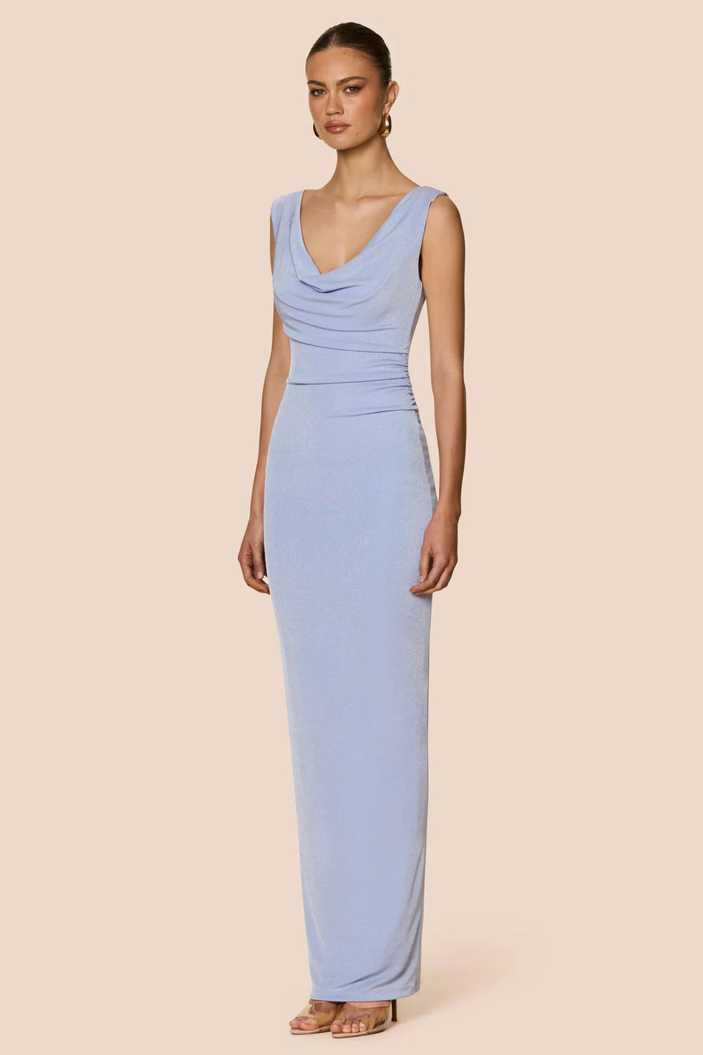 Crush lavender drape ruched maxi dress