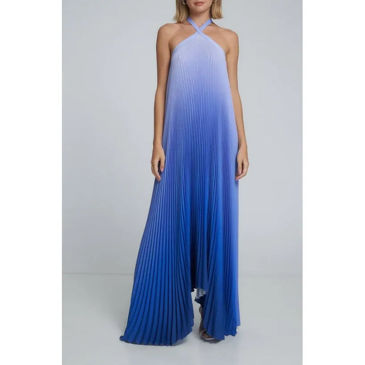 Deesse ocean high neck pleated dress