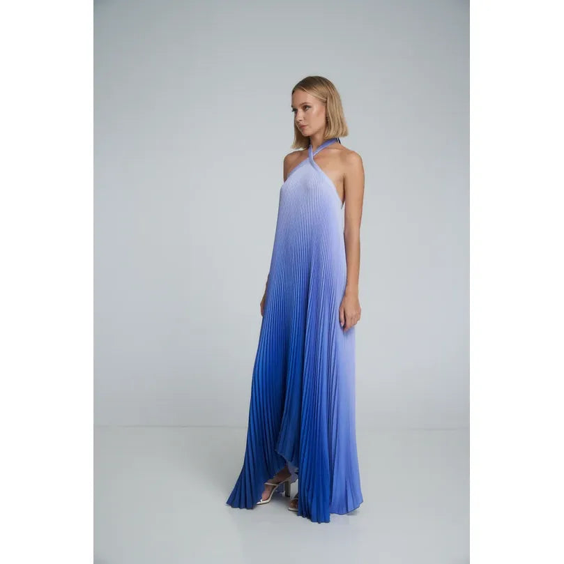 Deesse ocean high neck pleated dress, view 3