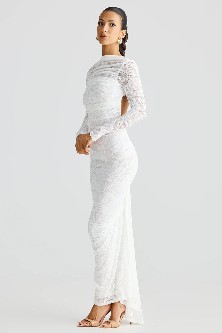 Amara white lace long sleeve midi dress, view 3