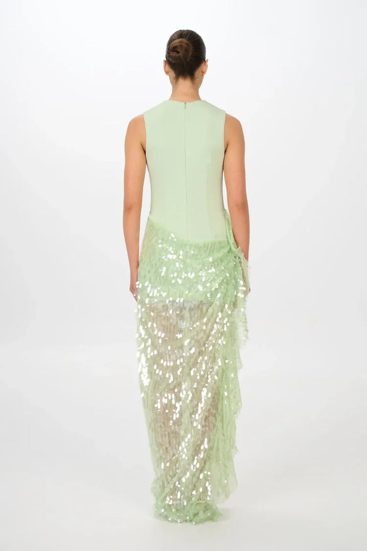Zoi spearmint sequin high neck maxi dress, view 2