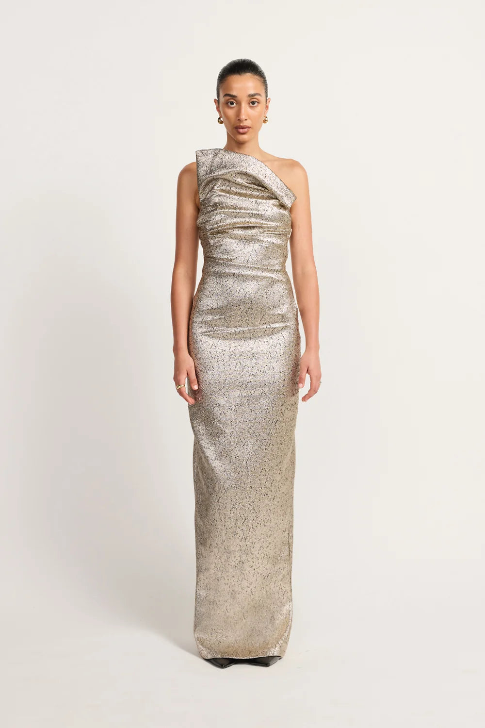 Tacoma metallic champagne strapless dress