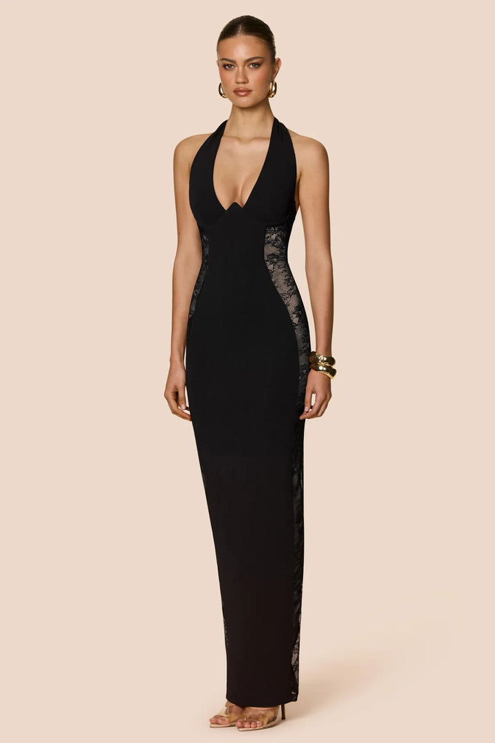 Boudoir black lace halter gown, view 2