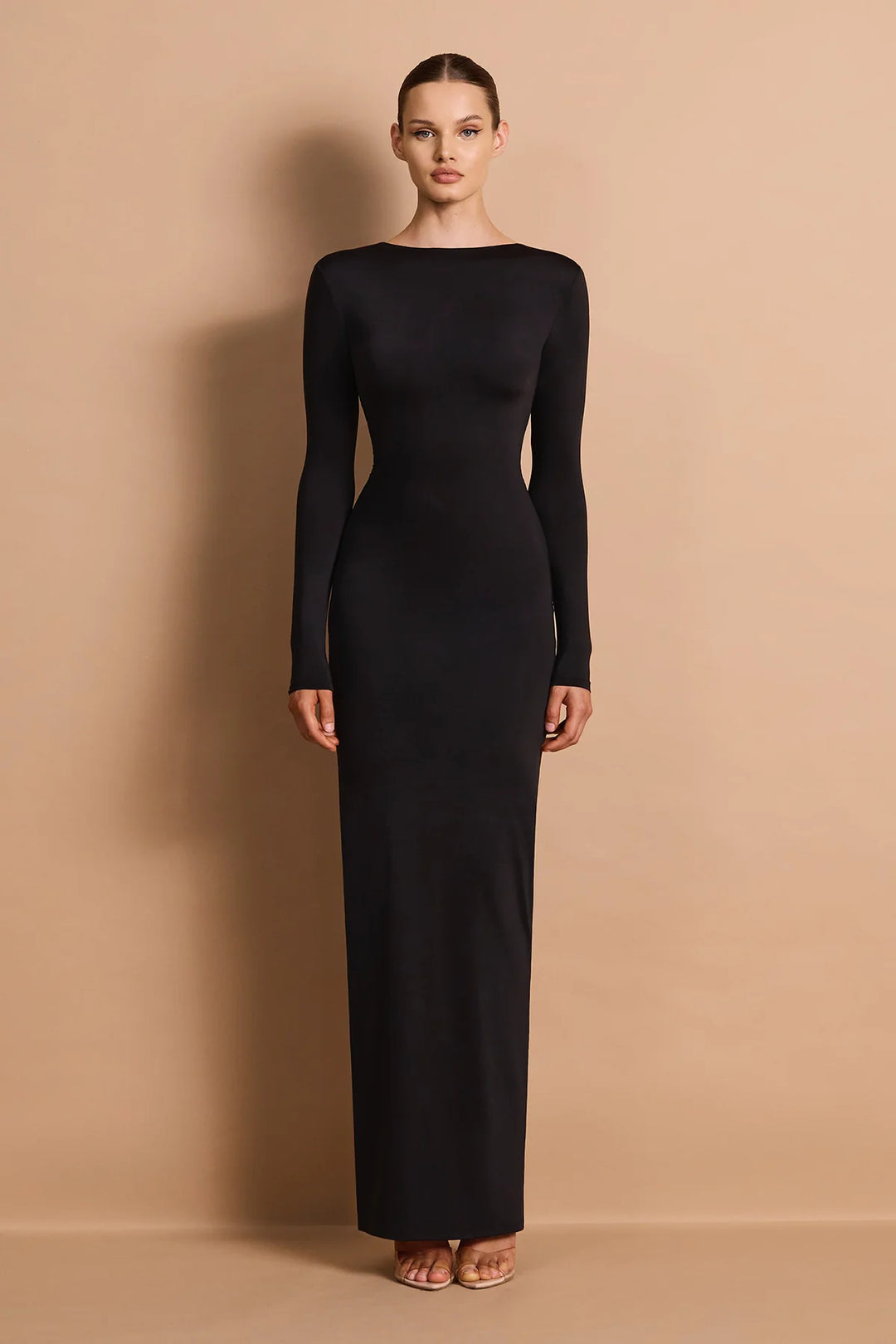 Charlize black 2-way long sleeve plunge maxi dress