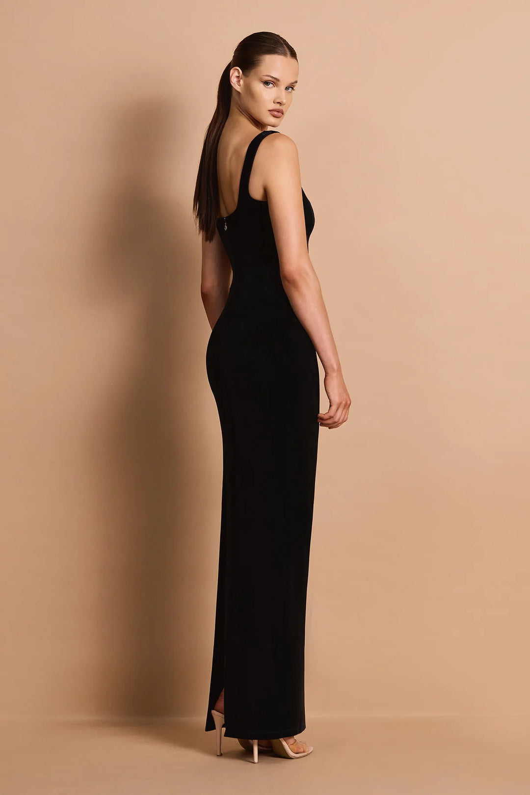 Veda black velvet maxi dress, view 3