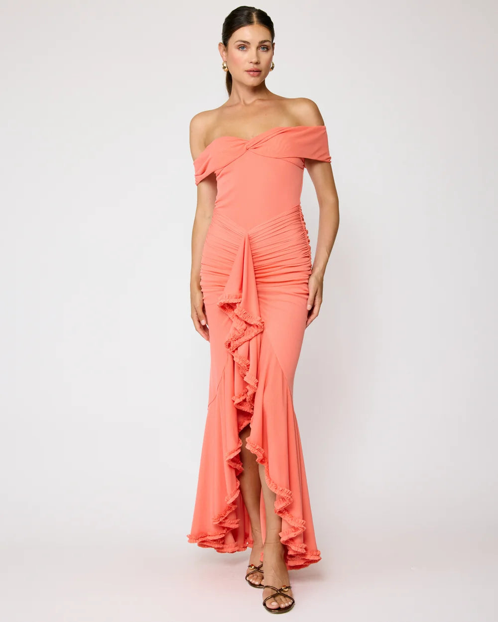 Soller coral ruffle maxi dress