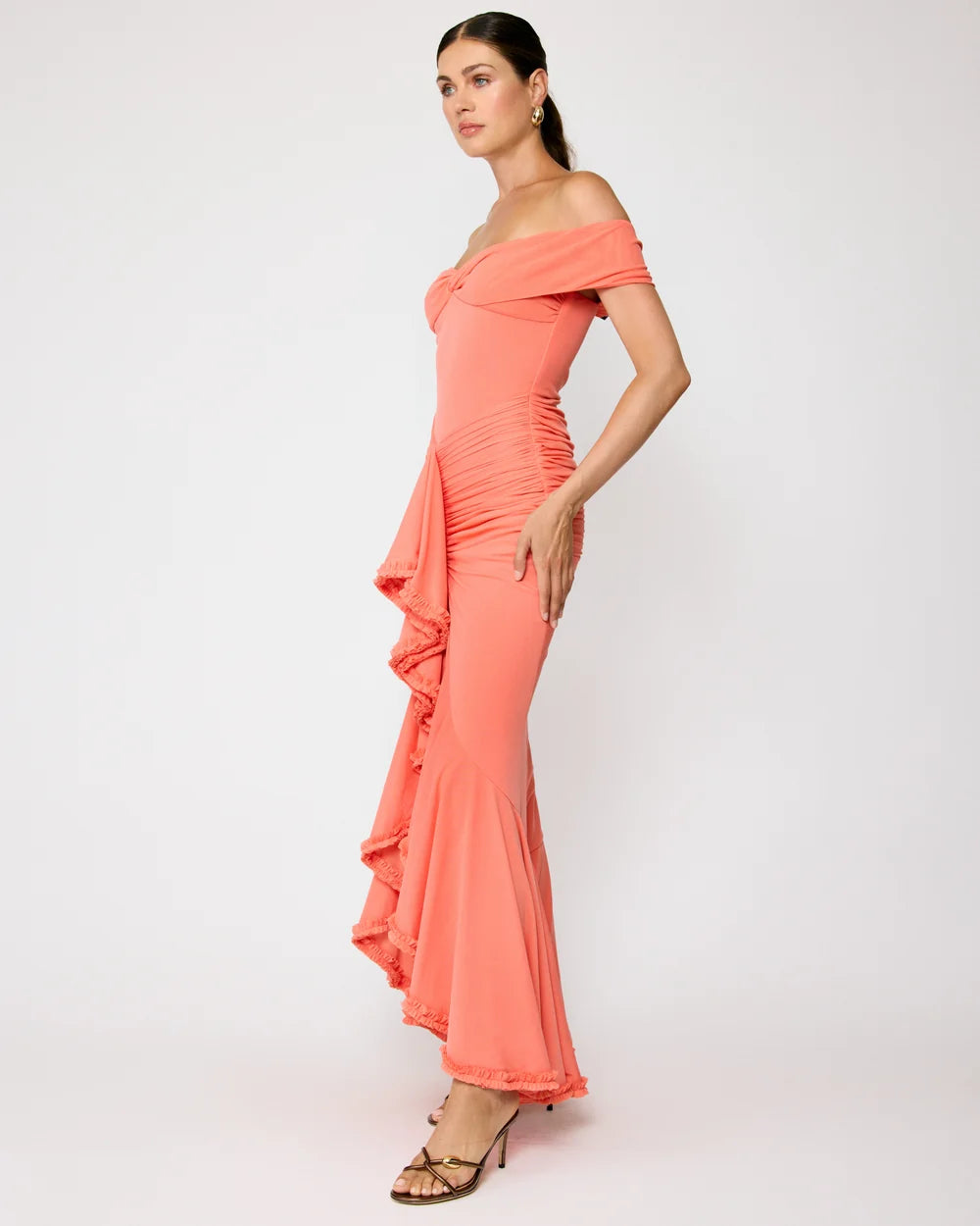 Soller coral ruffle maxi dress, view 3