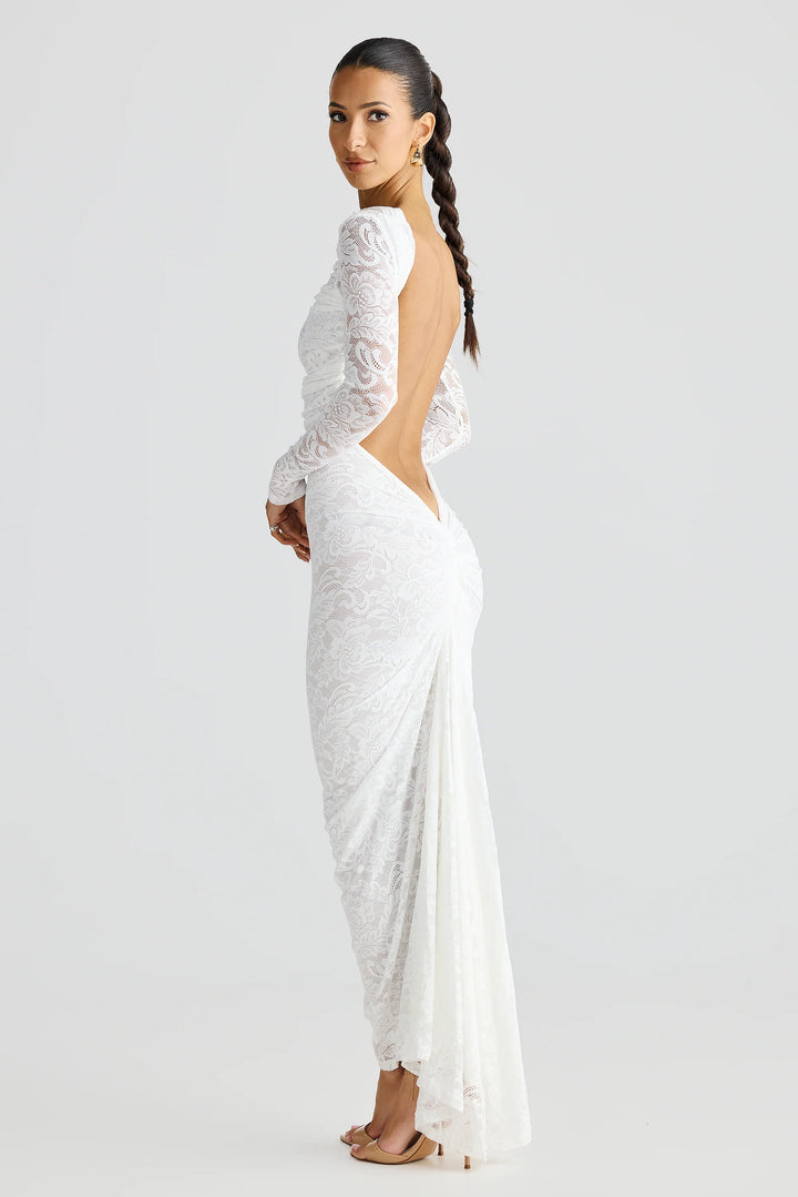 Amara white lace long sleeve midi dress, view 2