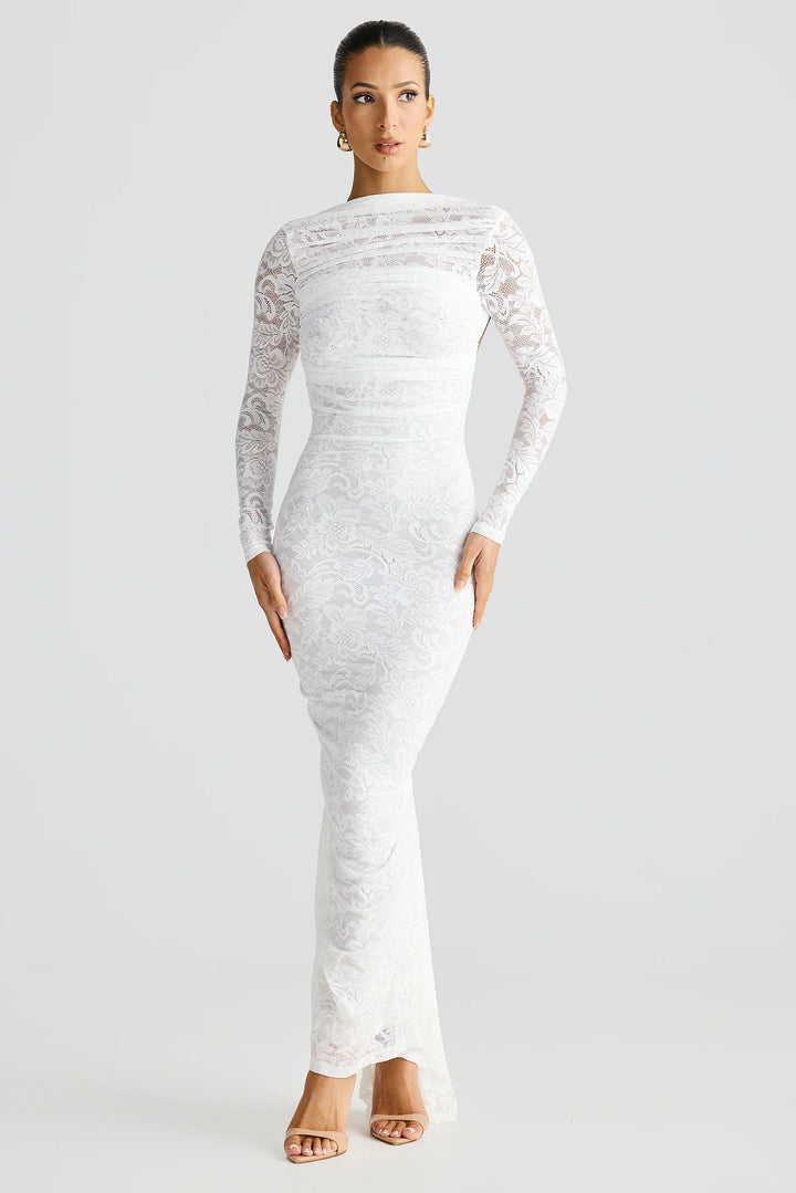 Amara white lace long sleeve midi dress