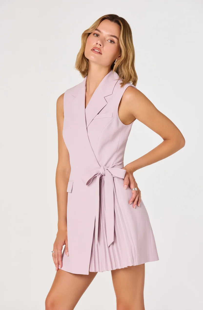 Kesari dusty pink pleated mini dress, view 3