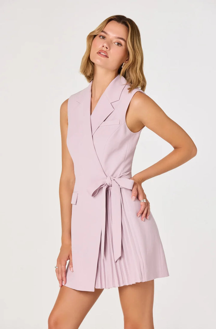 Kesari dusty pink pleated mini dress, view 3