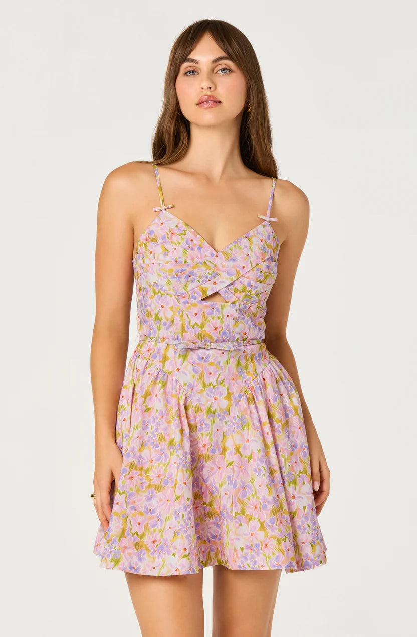Isha floral sweetheart pleated mini dress