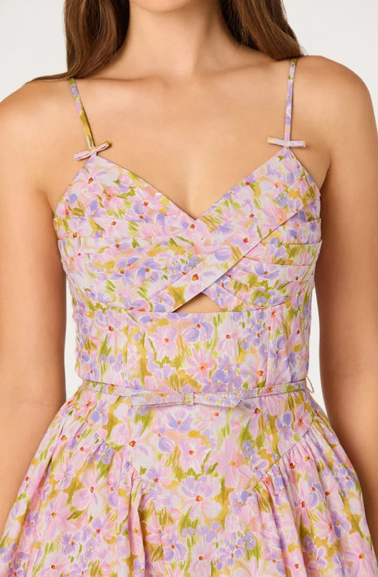 Isha floral sweetheart pleated mini dress, view 3
