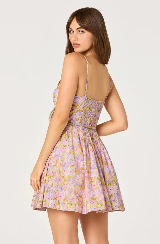 Isha floral sweetheart pleated mini dress, view 2