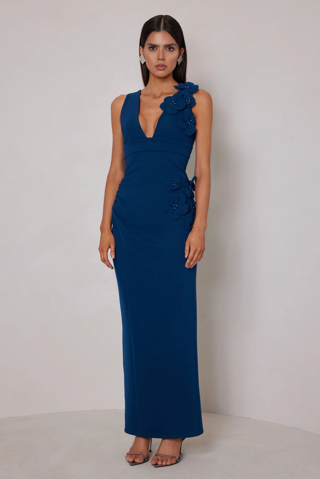 Alyana blue one shoulder floral maxi dress