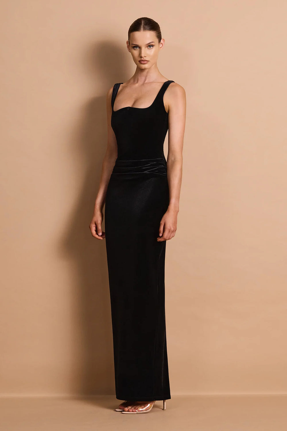 Veda black velvet maxi dress, view 2