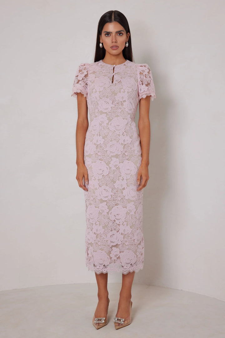 Caitlin pink lace midi dress