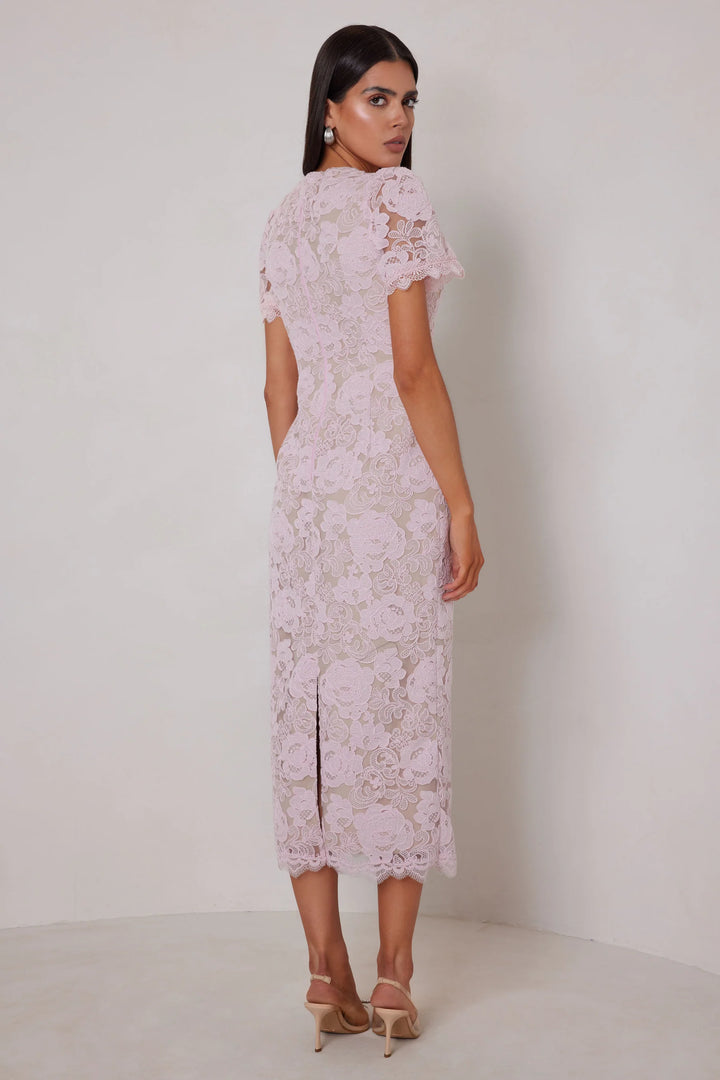 Caitlin pink lace midi dress, view 2