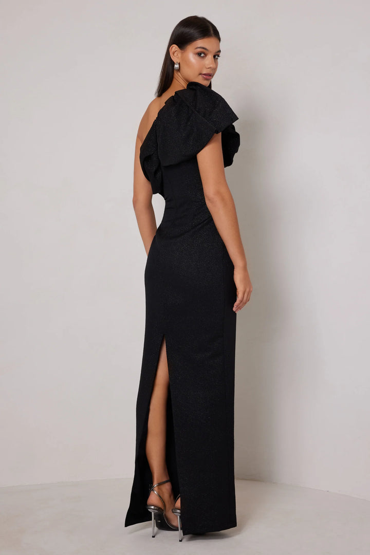 Hayden black one shoulder ruffle maxi dress, view 3