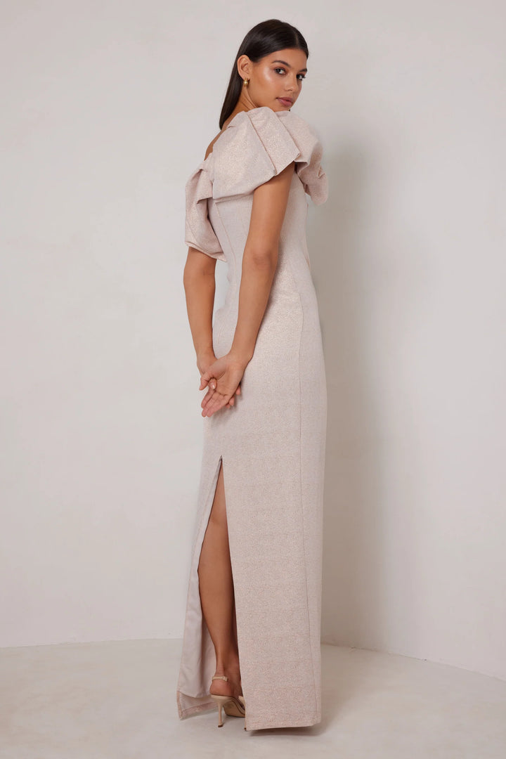 Hayden rose gold one shoulder ruffle maxi dress, view 2