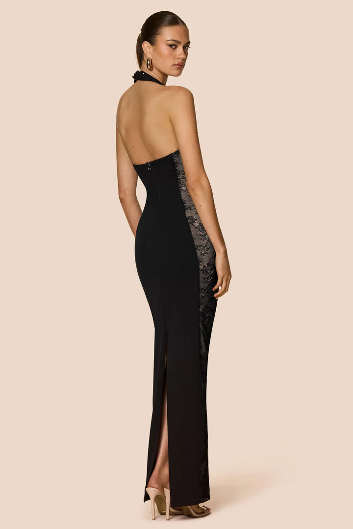 Boudoir black lace halter gown, view 3