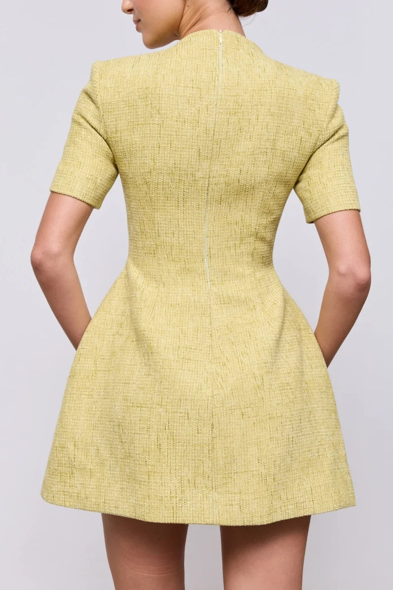 Boucle green cotton mix v-neck mini dress, view 2