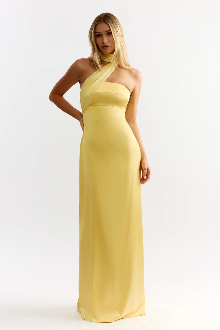 Hali yellow satin cut-out maxi dress