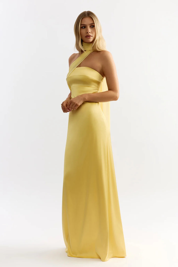 Hali yellow satin cut-out maxi dress, view 4