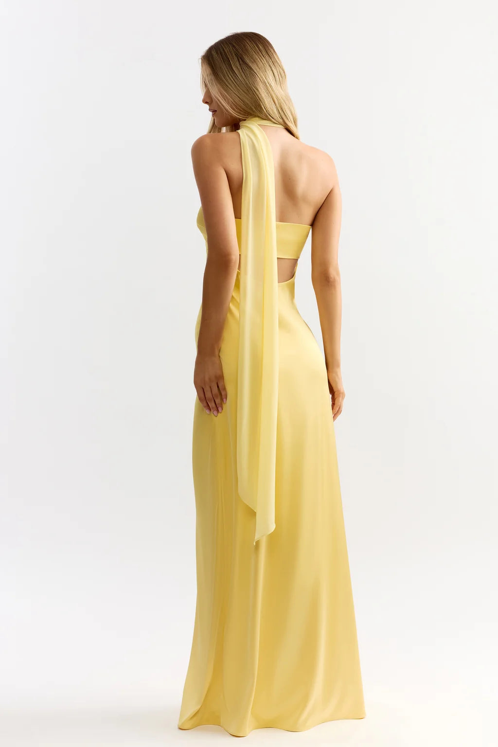 Hali yellow satin cut-out maxi dress, view 3