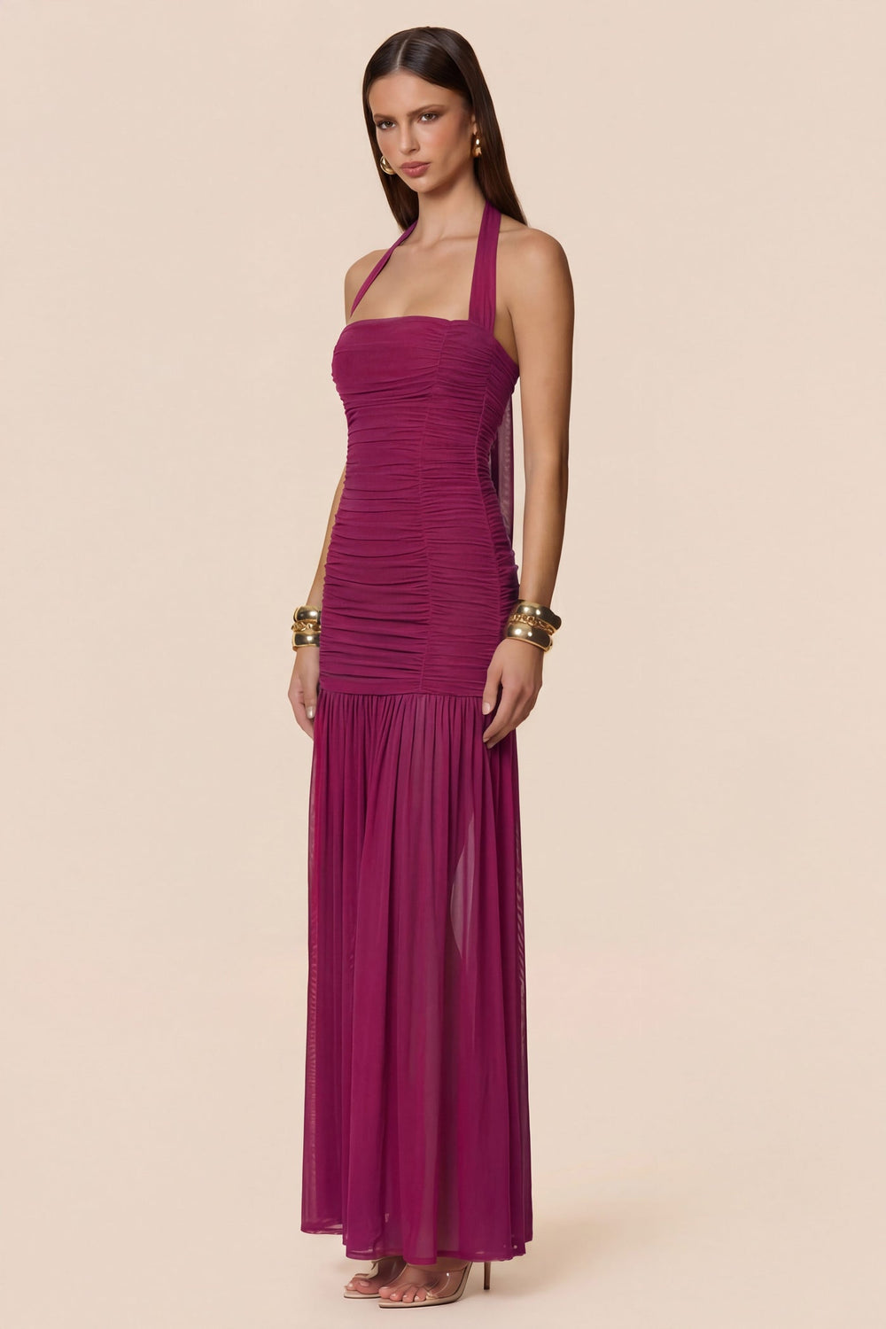 Thrill pink mesh halter gown