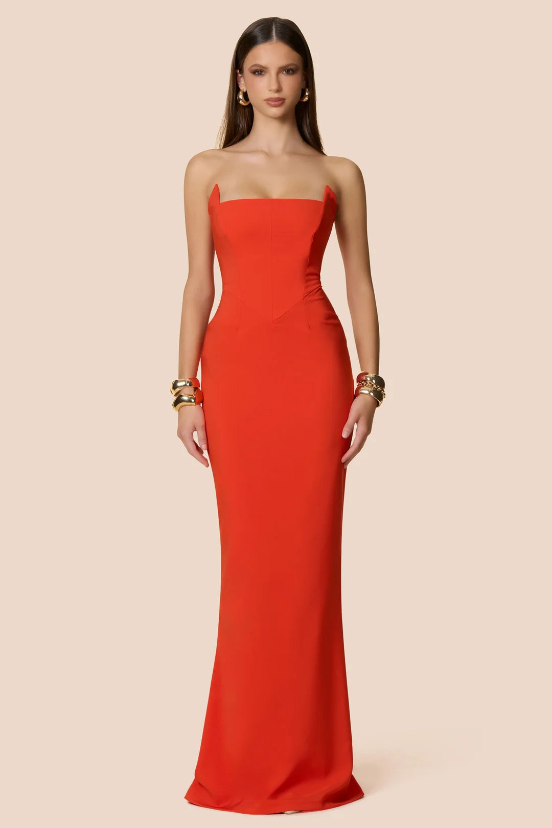 Aaliyah tangerine strapless gown