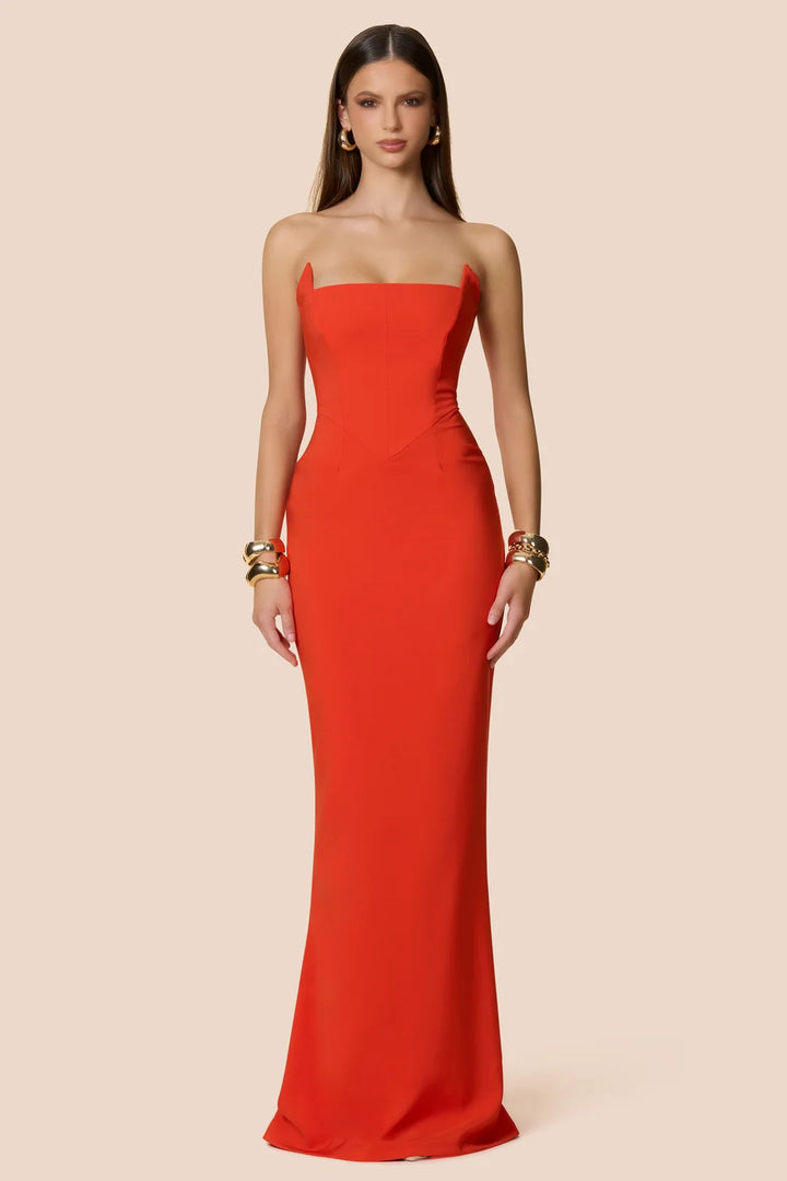 Aaliyah tangerine strapless gown