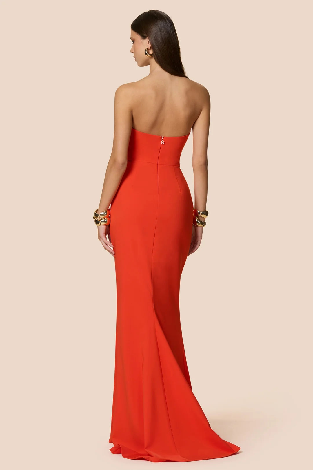 Aaliyah tangerine strapless gown, view 3