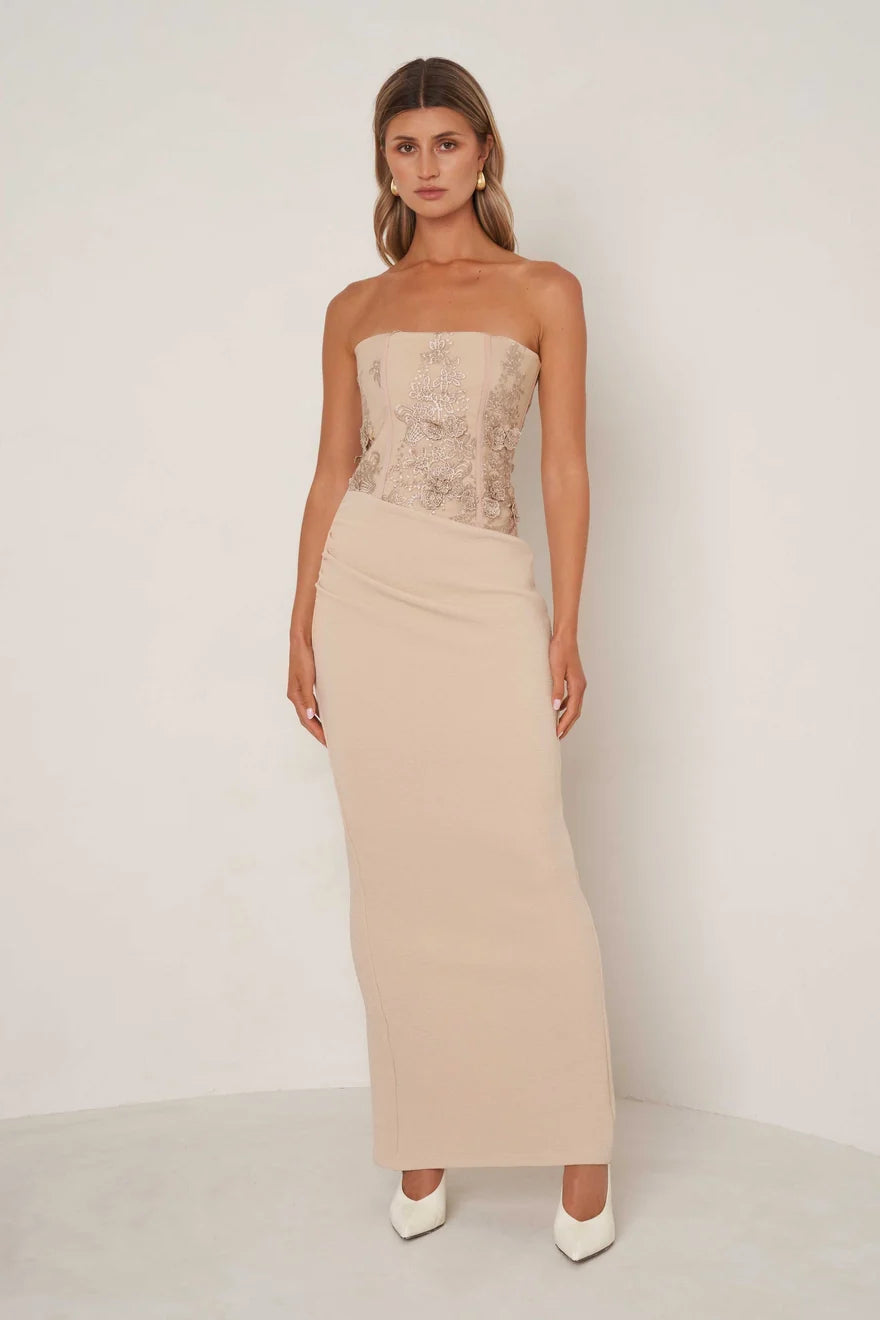 Anastasia nude lace strapless gown