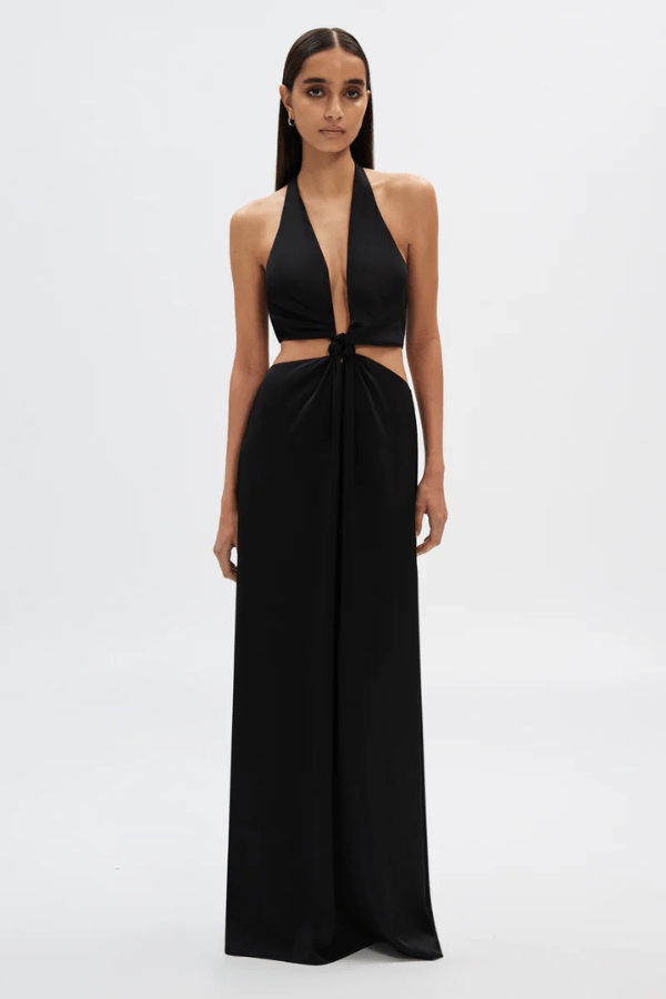 Wander black satin plunge gown