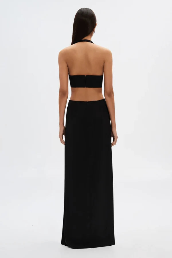 Wander black satin plunge gown, view 3