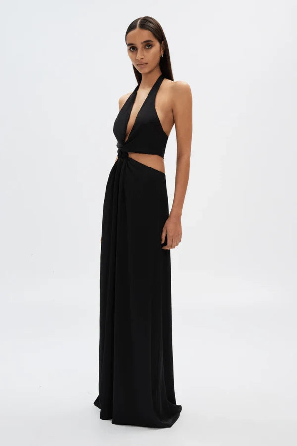 Wander black satin plunge gown, view 2