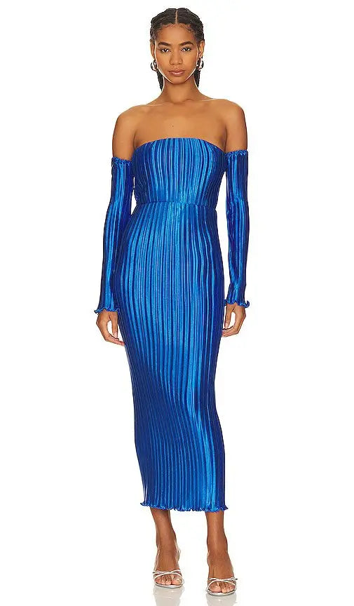 Gatsby blue strapless pleated dress