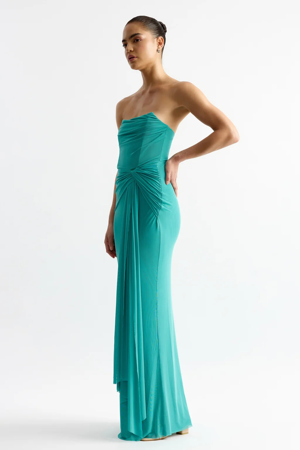 Jules teal mesh strapless maxi dress, view 4