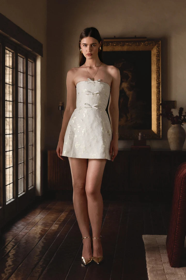 Kimberlina white strapless corset mini dress