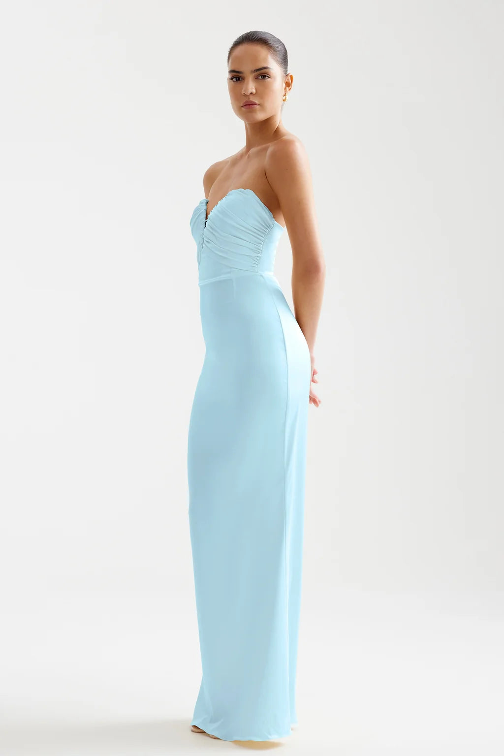 Magnolia blue silk strapless dress, view 3