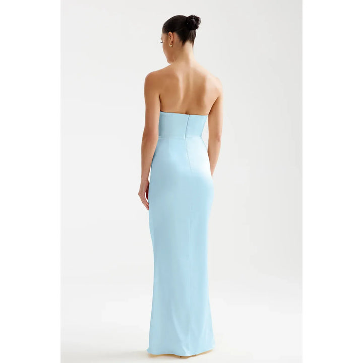 Magnolia blue silk strapless dress, view 2