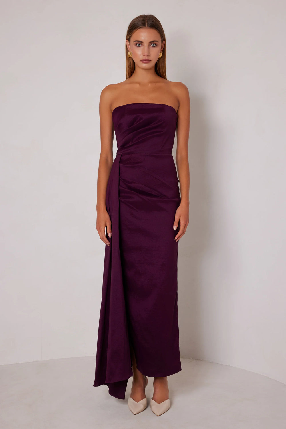 Paulina wine strapless gown