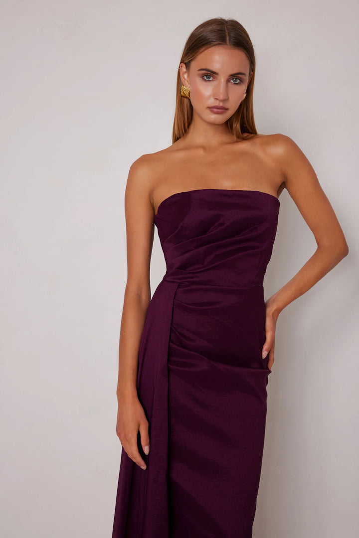 Paulina wine strapless gown, view 3