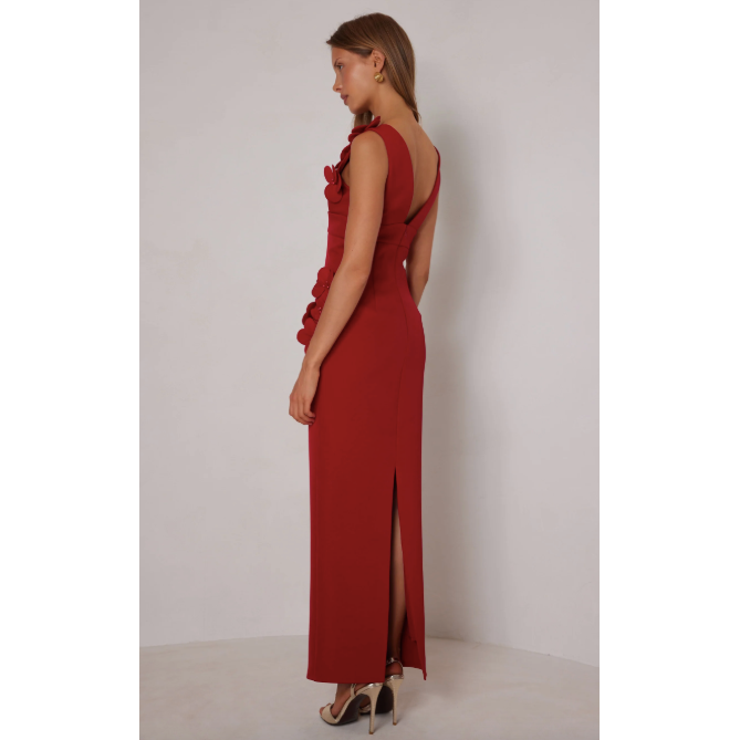 Alyana red one shoulder floral maxi dress, view 2