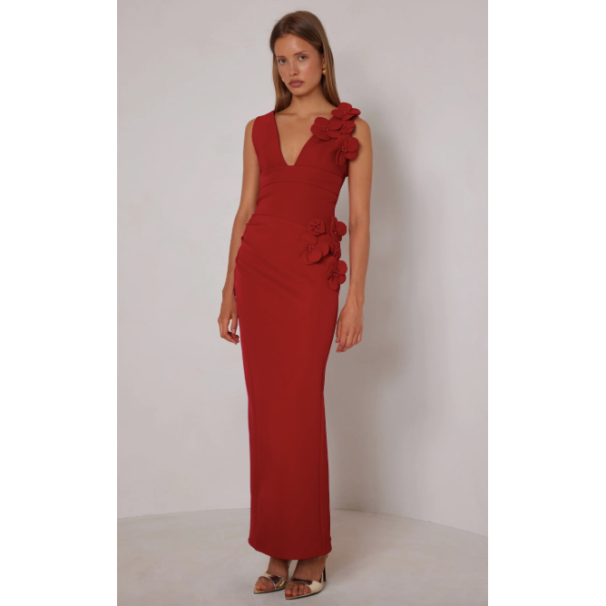 Alyana red one shoulder floral maxi dress