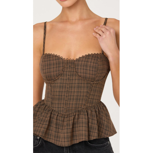 Baylin brown check lace sweetheart top, view 2
