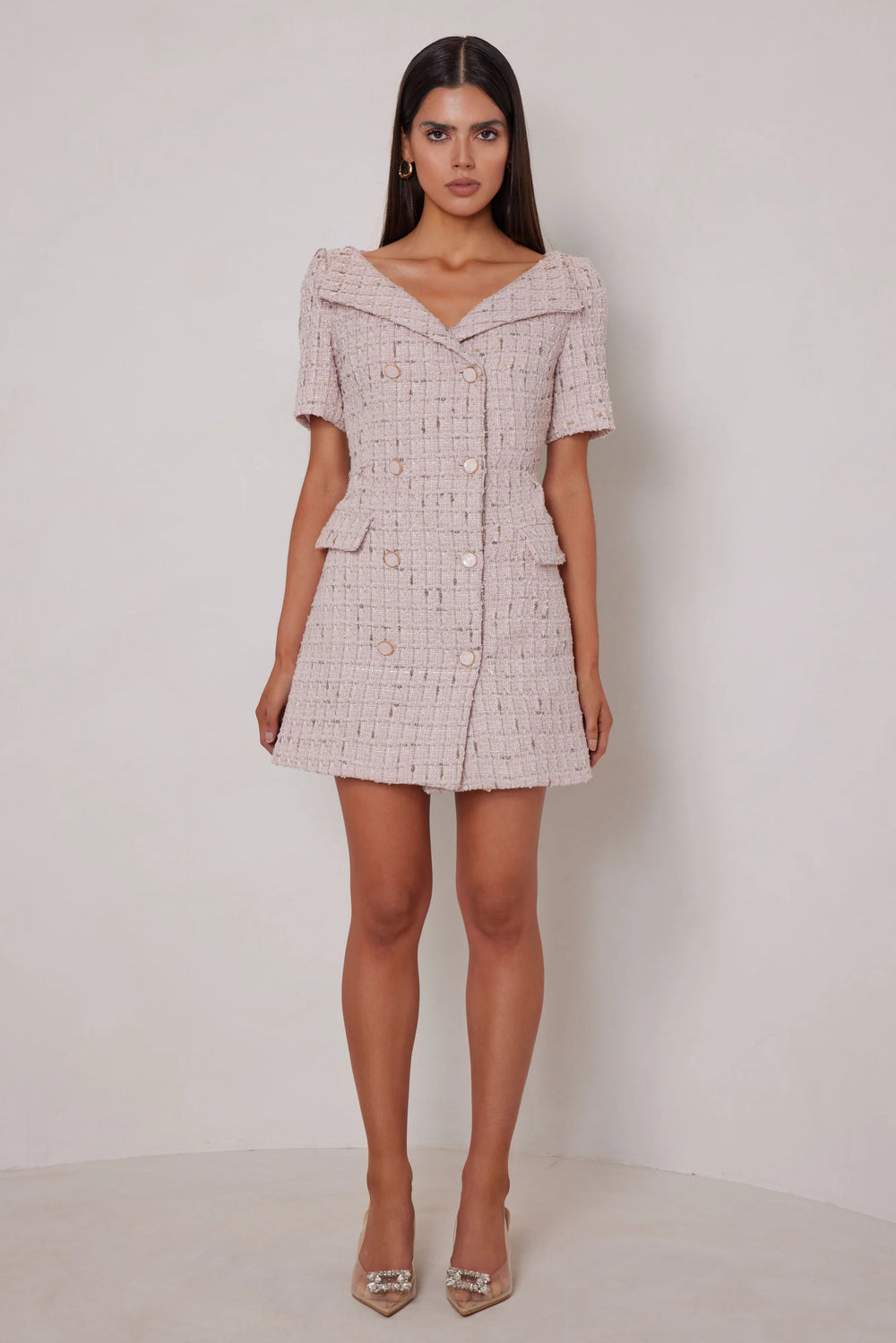 Sonia pink tweed v-neck mini dress