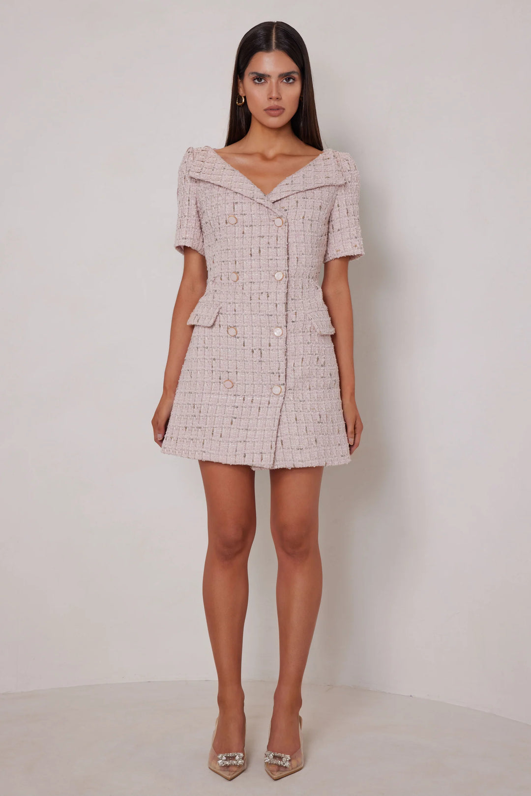 Sonia pink tweed v-neck mini dress